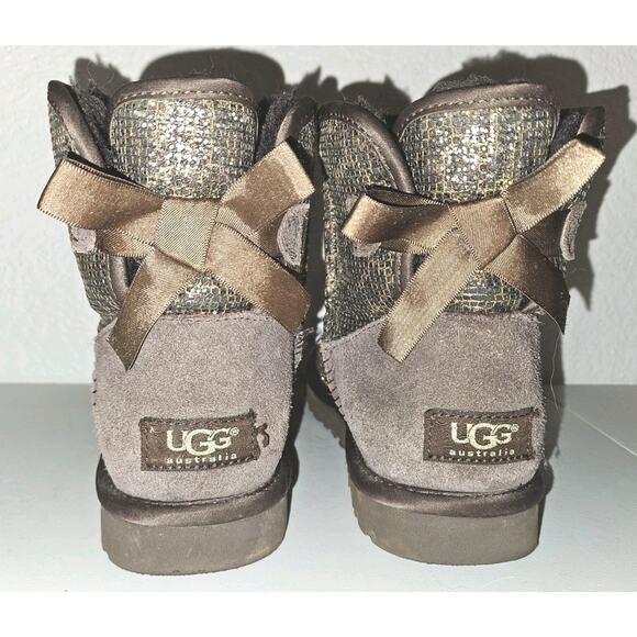 UGG Mini Bailey Bow Glitter Leopard Print Boots Size 6 - Picture 6 of 9
